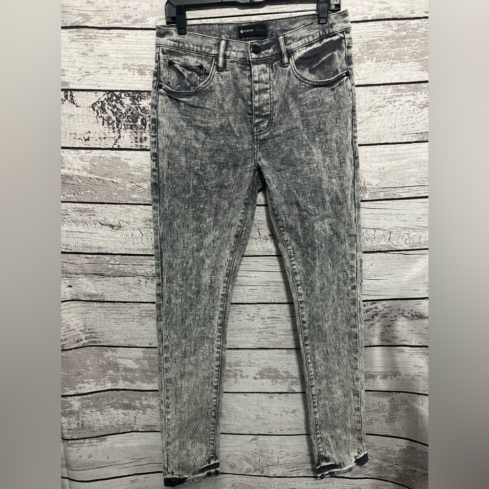 PURPLE BRAND JEANS P001 LOW RISE SKINNY JEAN - LIGHT GREY FILM JACQUARD. NWOT
